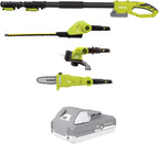 Cordless Lawn Care System, Grass & Hedge Trimmer Combo Power Tool Kit with 8” Pole Saw, Batteries & Charger - Heavy-Duty Trimming Machine Set for Lawn, Yard & Gardening Care, IONMAX GTS4002C