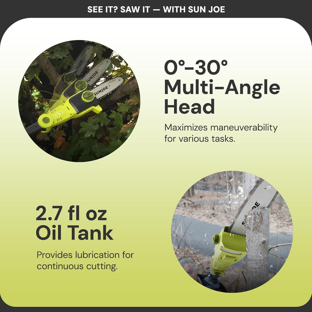 Cordless Pole Chainsaw Machine, Electric Telescoping Trimmer, Extendable up to 7.2 Ft - Heavy-Duty Trimming Equipment for Tree Trunks, Limbs, Logs, Brush, and Branches, 24V-PS8-LTE