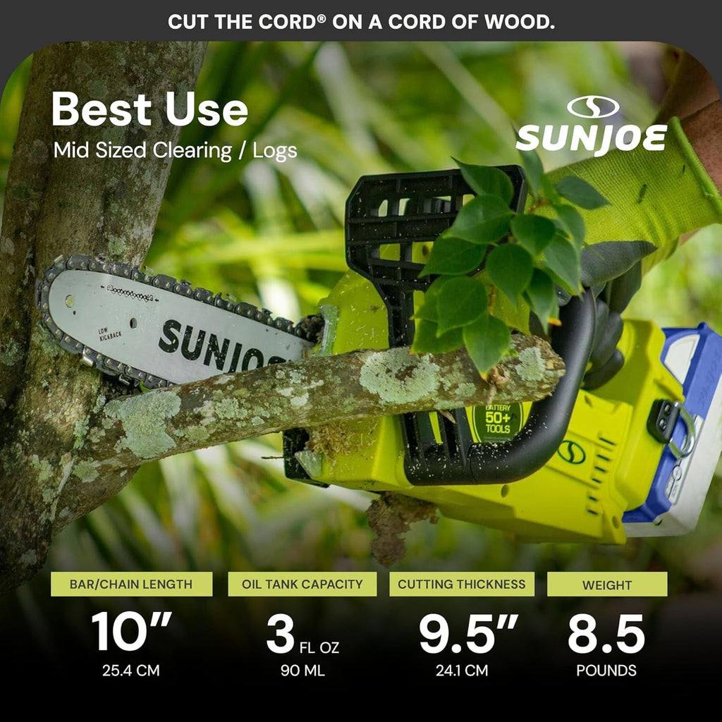 Cordless Chain Saw Machine, Battery and Charger, Wood Cutting Tool Kit, 10 Inch, 600W Motor - Heavy-Duty Trimming Equipment for Tree Trunks, Limbs, Logs, Brush, and Branches, 24V-10CS