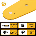8 Inch Chainsaw Bar and Carbide Chain Combo, 3/8" LP Pitch, 050" Gauge, 33 Drive Links Fits Greenworks, Sun Joe, Chicago, Portland, Kobalt, Earthwise Pole Saw and More- S33 (1 Bar + 1 Carbide Chain)