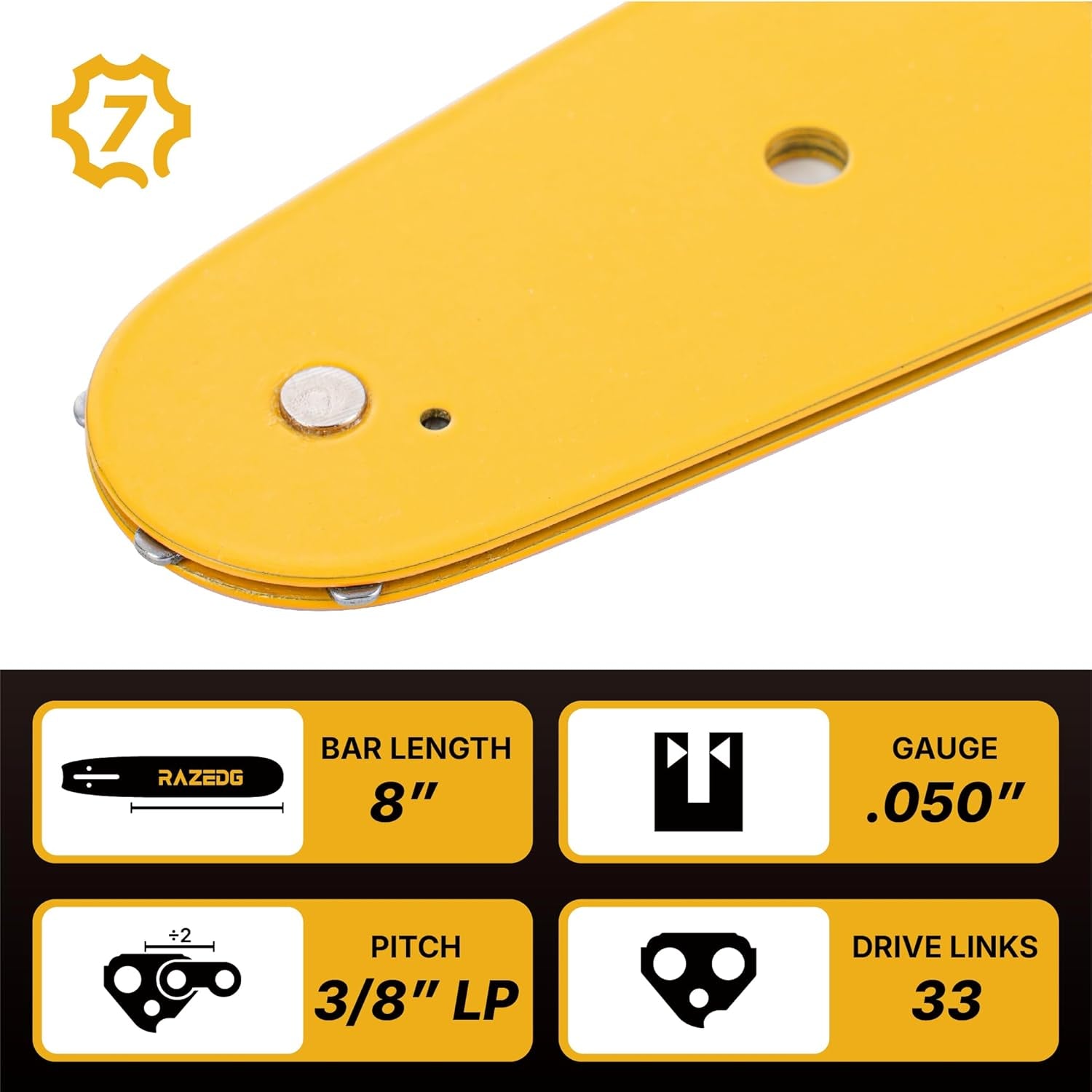 8 Inch Chainsaw Bar and Carbide Chain Combo, 3/8" LP Pitch, 050" Gauge, 33 Drive Links Fits Greenworks, Sun Joe, Chicago, Portland, Kobalt, Earthwise Pole Saw and More- S33 (1 Bar + 1 Carbide Chain)