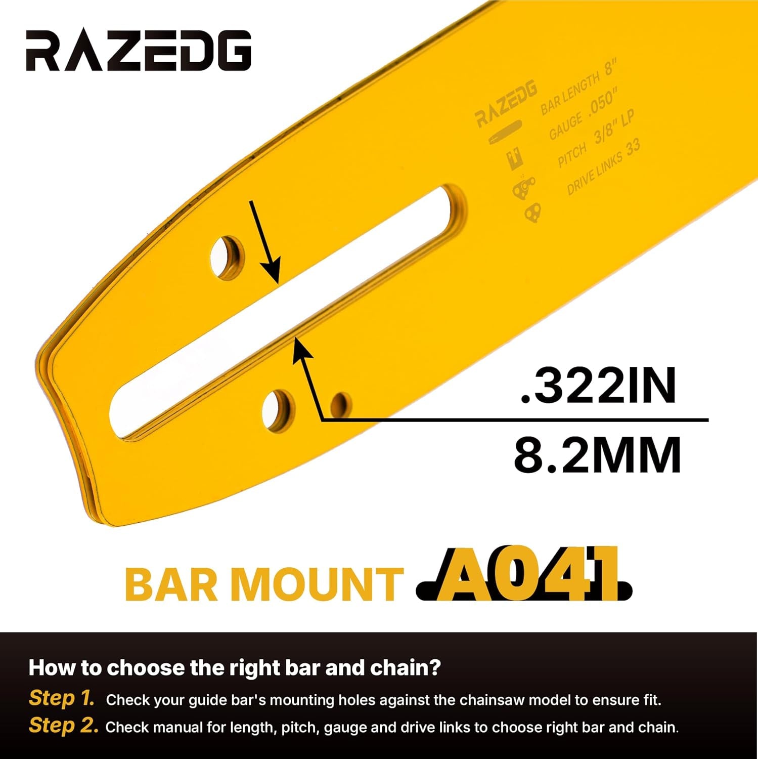 8 Inch Chainsaw Bar and Carbide Chain Combo, 3/8" LP Pitch, 050" Gauge, 33 Drive Links Fits Greenworks, Sun Joe, Chicago, Portland, Kobalt, Earthwise Pole Saw and More- S33 (1 Bar + 1 Carbide Chain)