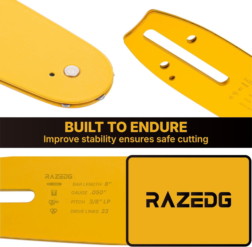 8 Inch Chainsaw Bar and Carbide Chain Combo, 3/8" LP Pitch, 050" Gauge, 33 Drive Links Fits Greenworks, Sun Joe, Chicago, Portland, Kobalt, Earthwise Pole Saw and More- S33 (1 Bar + 1 Carbide Chain)