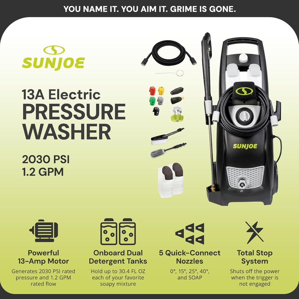 Electric Pressure Power Washer W/ Extension Spray Wand and Hose, 2030 PSI, 1.2 GPM, 14.5-Amp Motor - Heavy-Duty Cleaning Machine for Patios, Decks, Sidewalks & Cars, SPX3000-PK1