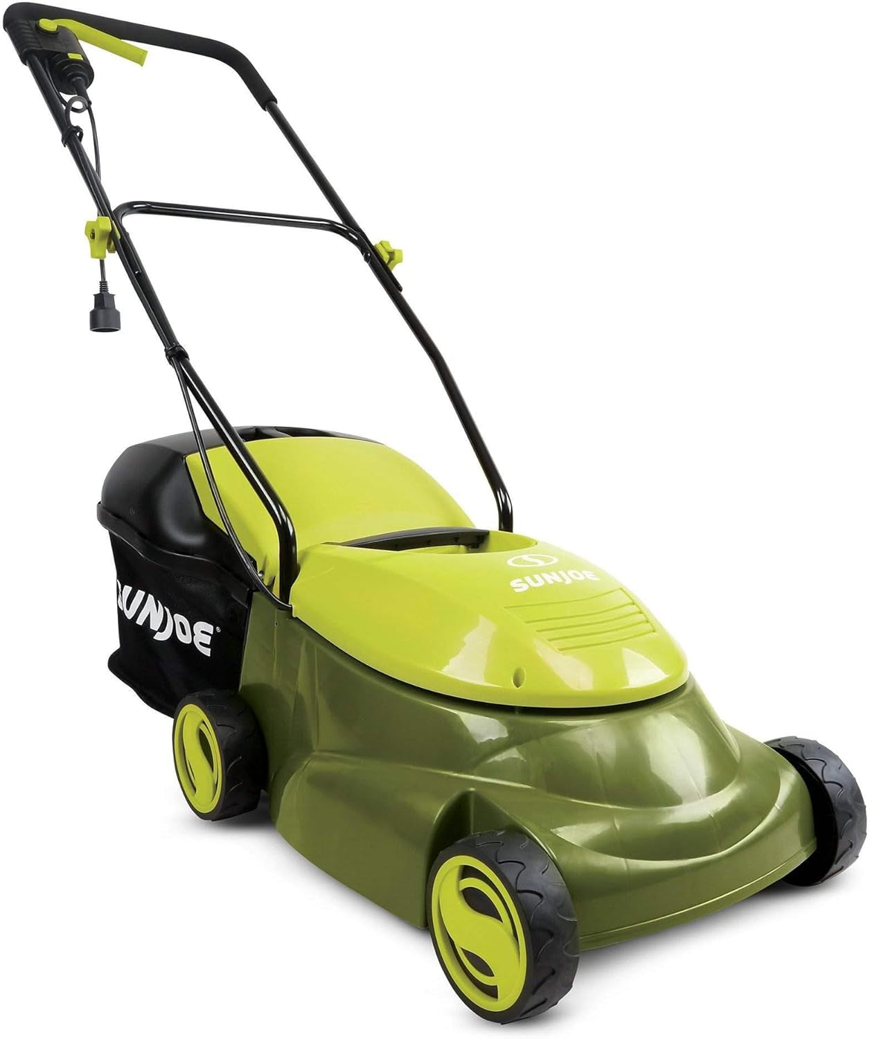 MJ401E 14-Inch 12-Amp Electric Lawn Mower W/Collapsible Handle for Storage, 3-Position Height Control, 10.6-Gallon Bag, Green