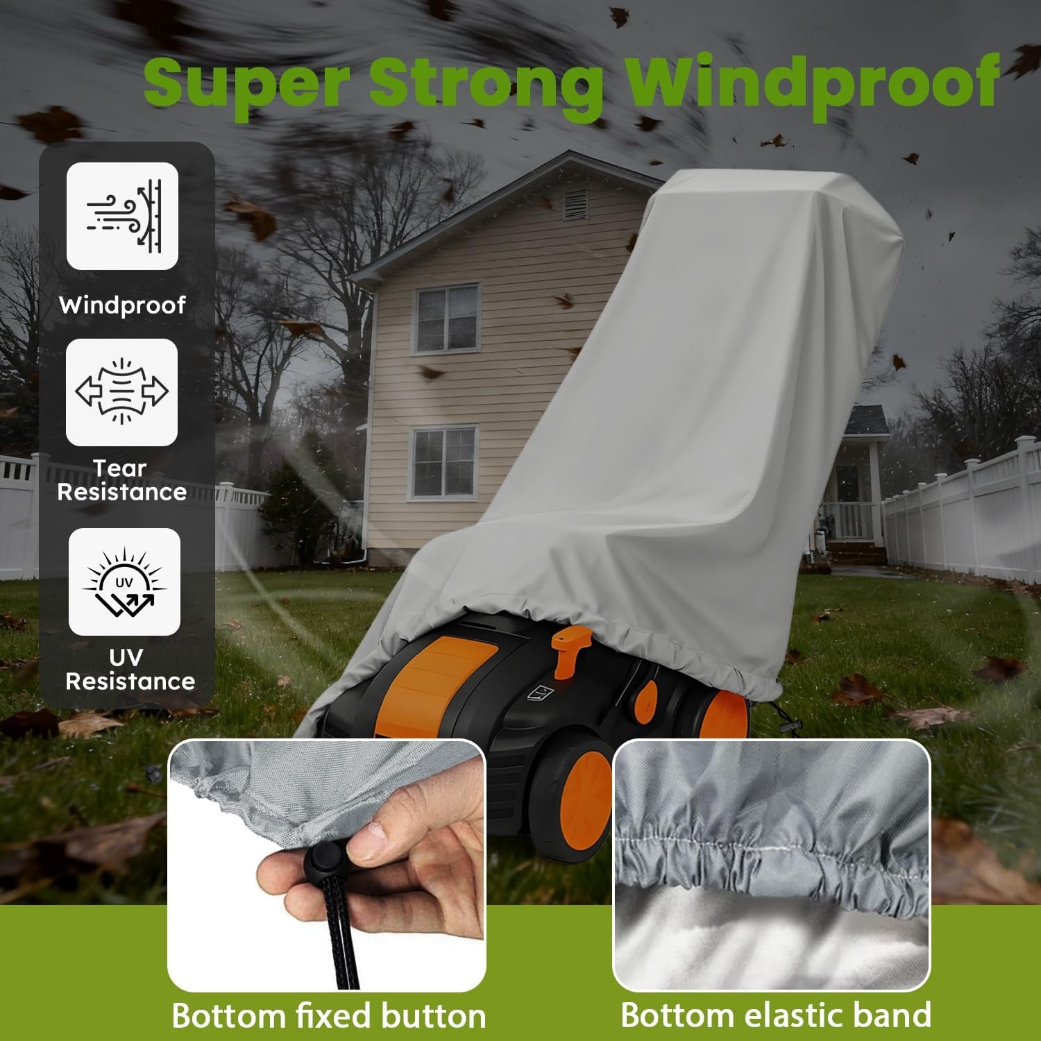 Dethatcher Cover Fits 15–16 in Dethatchers, Compatible with Sun Joe, WEN DT, WORX WG, John Deere Etc, Suitable for Most Electric Walk-Behind and Tow-Behind Dethatchers on the Market. 55*50*20Inch