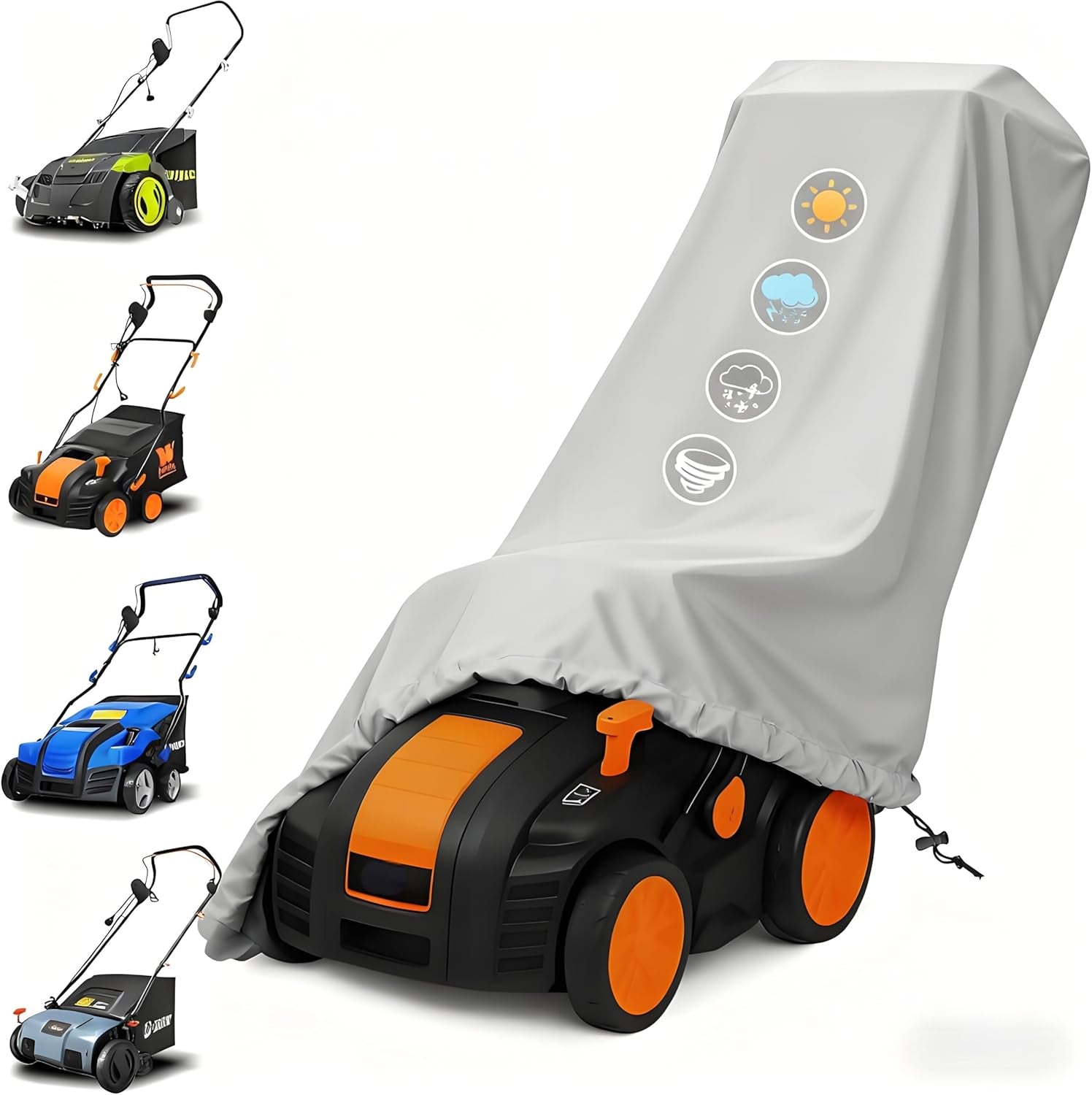 Dethatcher Cover Fits 15–16 in Dethatchers, Compatible with Sun Joe, WEN DT, WORX WG, John Deere Etc, Suitable for Most Electric Walk-Behind and Tow-Behind Dethatchers on the Market. 55*50*20Inch