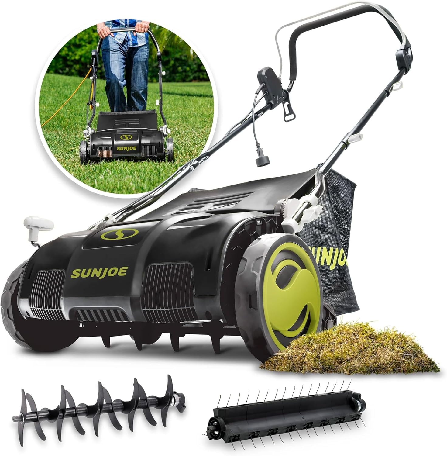 Corded Dethatcher & Scarifier with 13.2-Gal Bag, 15-Inch Cutting Width, 13-Amp Motor - Heavy-Duty Yard Trimmer for Gardening Care and Lawn Maintenance, AJ805E