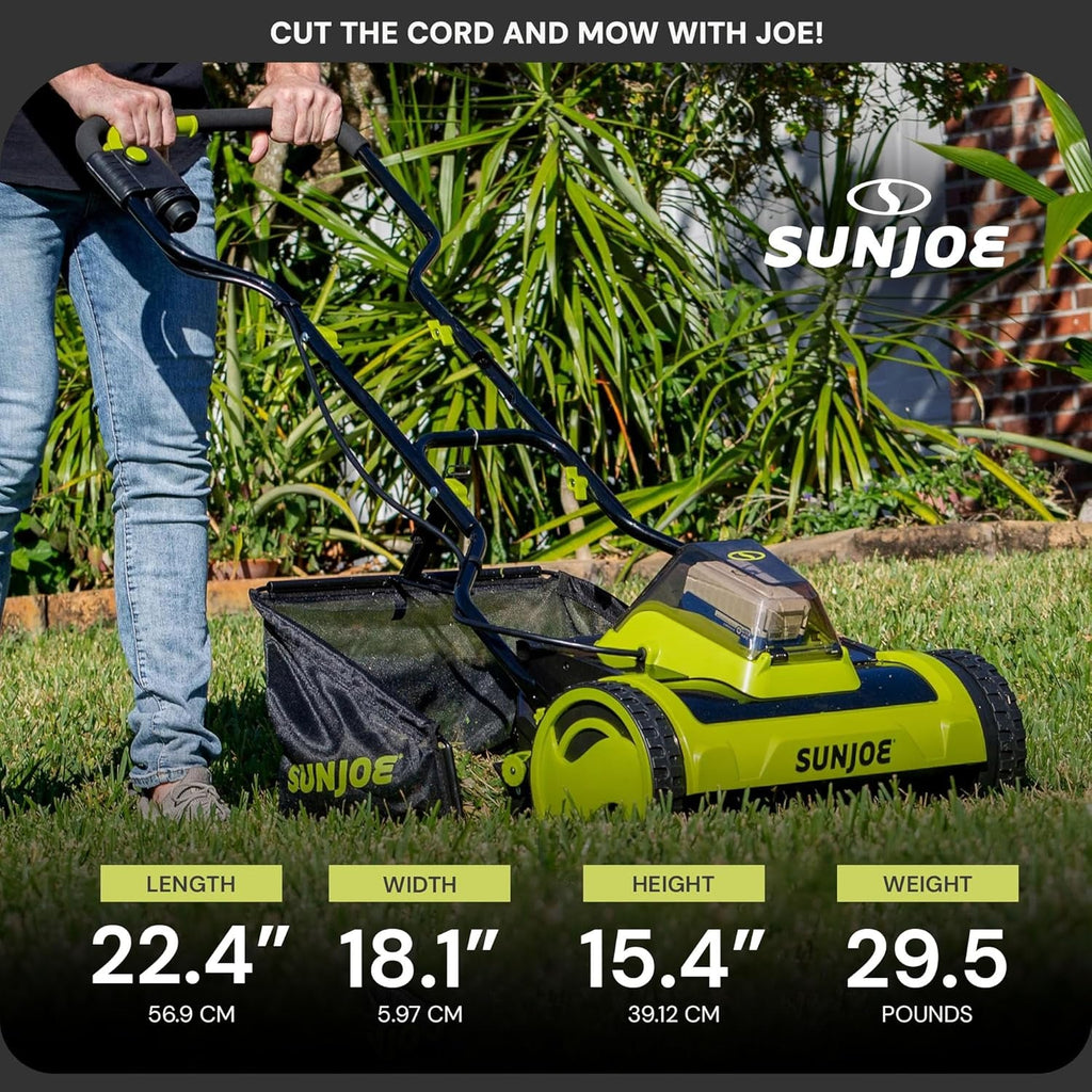 Cordless Electric Push Lawn Mower with 11.9-Gal Bag, 15-Inch Cutting Width, 360W Motor - Heavy-Duty Yard Trimmer for Gardening Care and Maintenance, IONMAX 24V-CRLM15