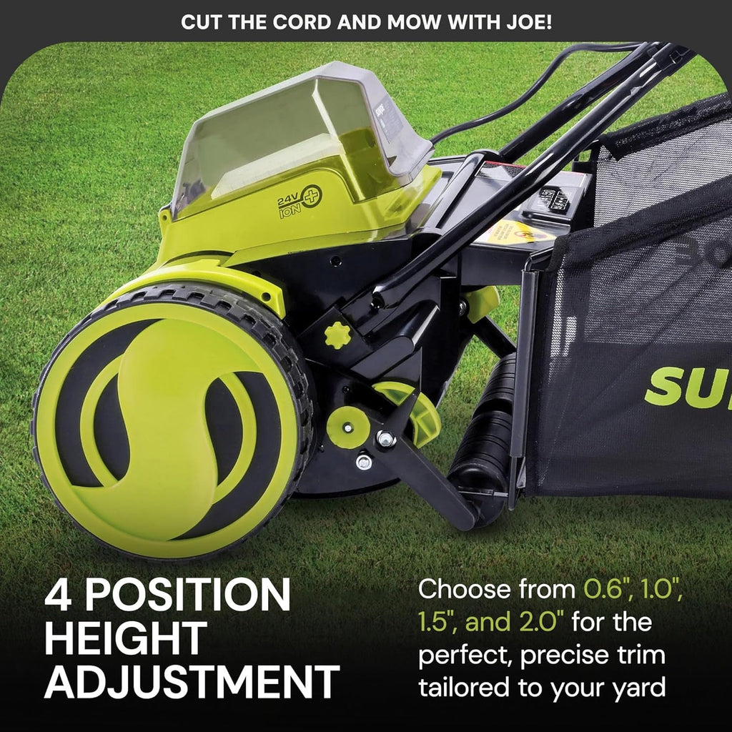 Cordless Electric Push Lawn Mower with 11.9-Gal Bag, 15-Inch Cutting Width, 360W Motor - Heavy-Duty Yard Trimmer for Gardening Care and Maintenance, IONMAX 24V-CRLM15