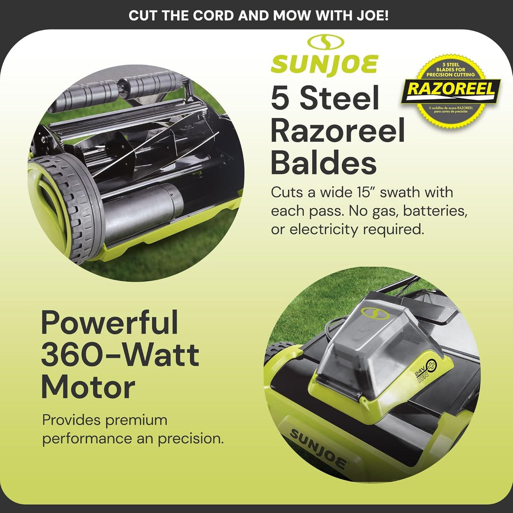 Cordless Electric Push Lawn Mower with 11.9-Gal Bag, 15-Inch Cutting Width, 360W Motor - Heavy-Duty Yard Trimmer for Gardening Care and Maintenance, IONMAX 24V-CRLM15