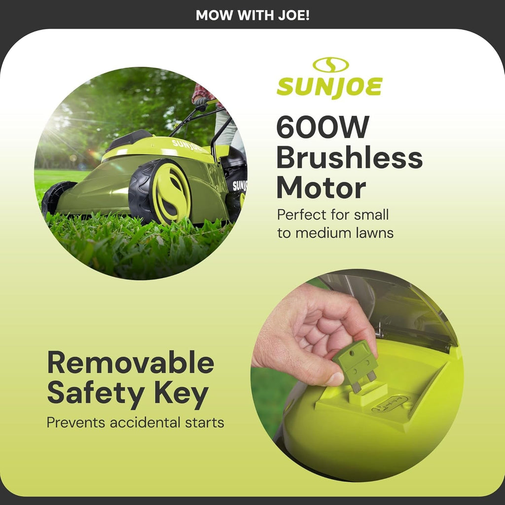 Cordless Electric Push Lawn Mower with 10.6-Gal Bag, 14-Inch Cutting Width, Green - Heavy-Duty Yard Trimmer Machine for Gardening Care and Maintenance, MJ401C-PRO