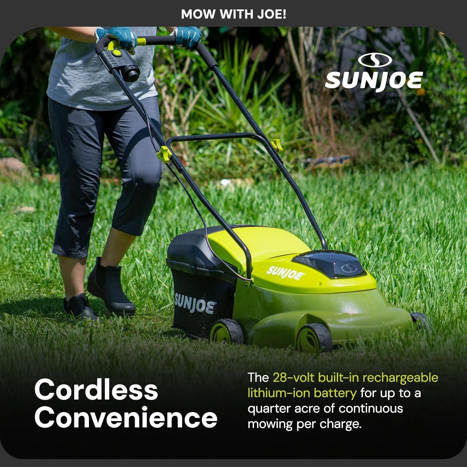 Cordless Electric Push Lawn Mower with 10.6-Gal Bag, 14-Inch Cutting Width, Green - Heavy-Duty Yard Trimmer Machine for Gardening Care and Maintenance, MJ401C-PRO