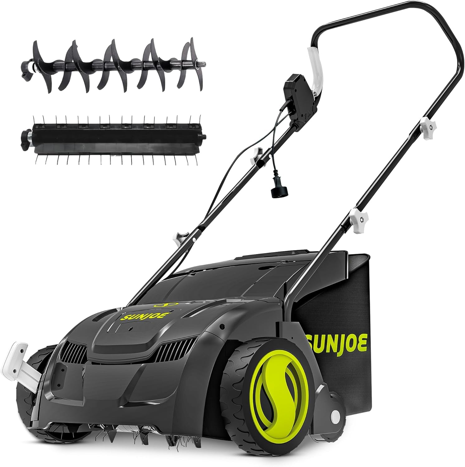 Corded Electric Dethatcher & Scarifier with 8-Gal Bag, 12.6-Inch Cutting Width, 12-Amp Motor - Heavy-Duty Yard Trimmer for Gardening Care and Lawn Maintenance, AJ801E
