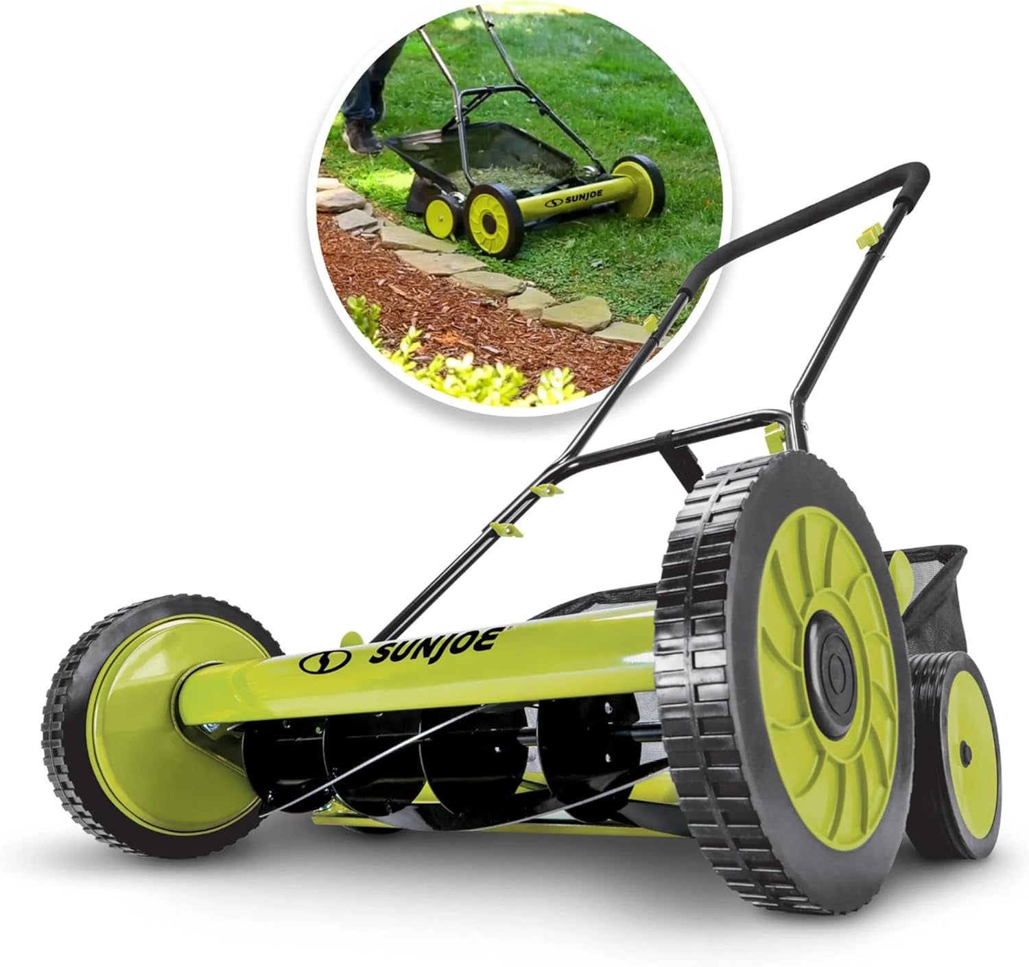 Lawn Mower, 16 Inch Manual Reel Push behind Machine, Outdoor Equipment with Removable Grass Catcher and Adjustable Cutting Height