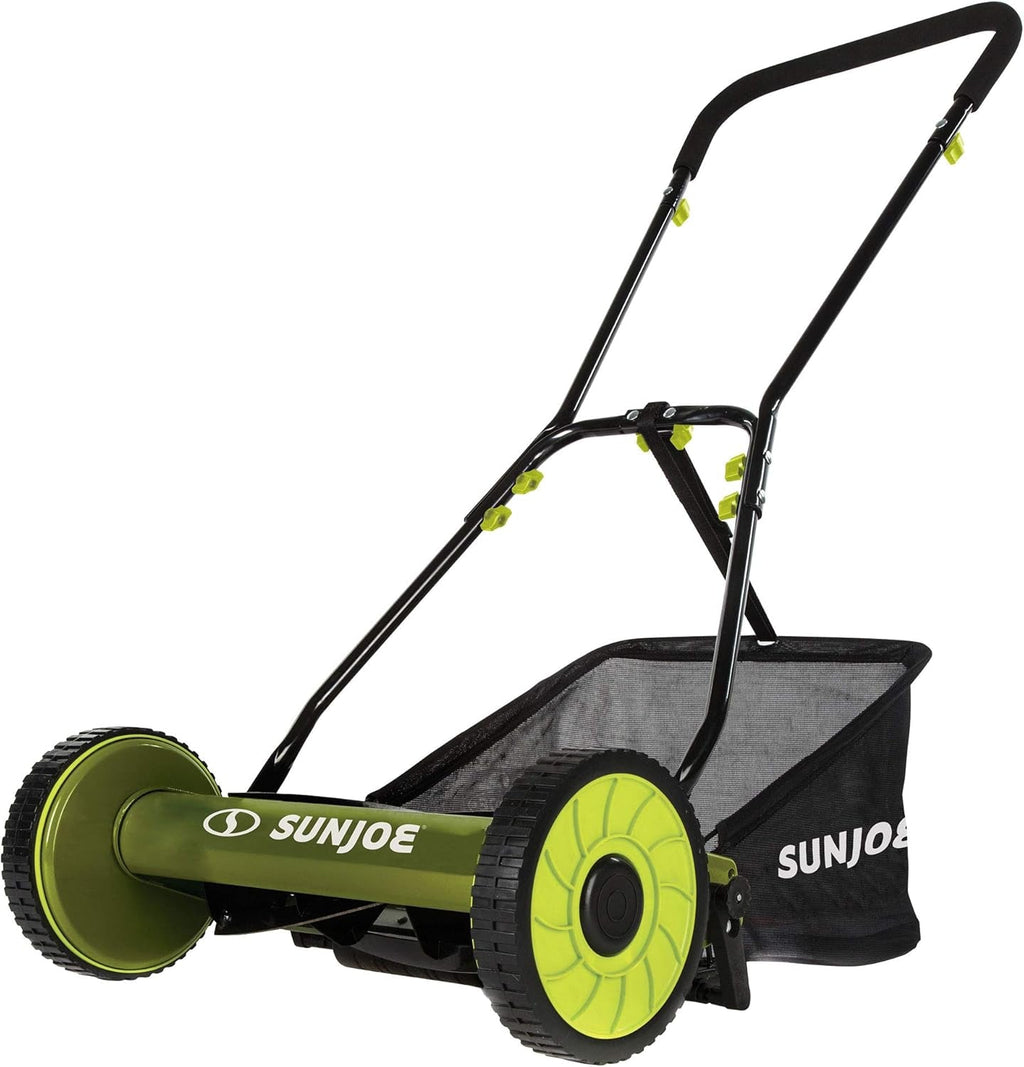 Lawn Mower, 16 Inch Manual Reel Push behind Machine, Outdoor Equipment with Removable Grass Catcher and Adjustable Cutting Height