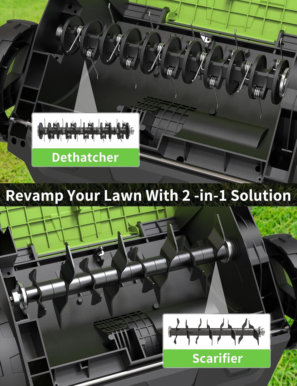 Electric Dethatcher Scarifier 13-Inch 12 Amp,2-In-1 Lawn Dethatcher, 4-Position Depth Adjustment, Scarifier with Foldable Handle Two Safety Switches for Lawn Garden Yard (13.2-Inch)