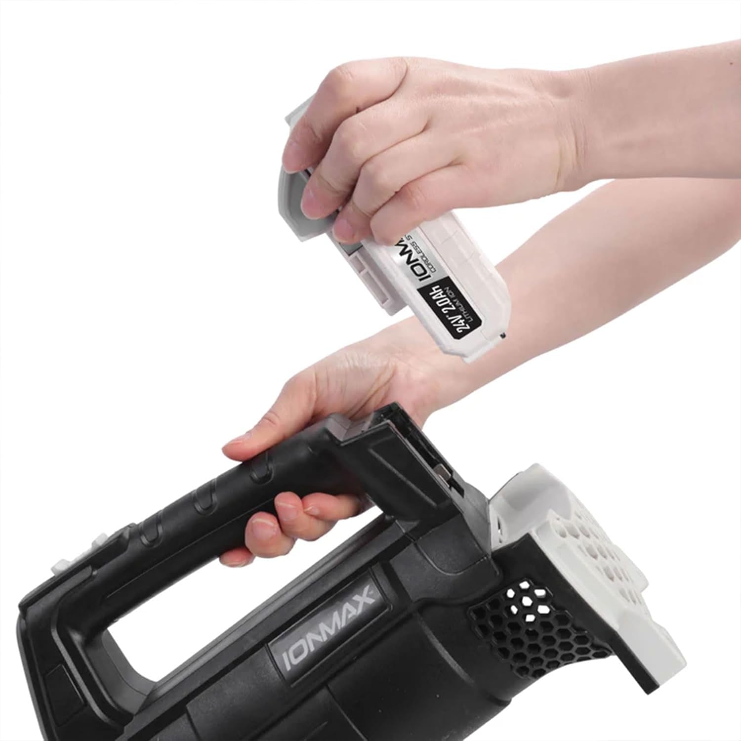 Cordless Jet Blower with Compact Turbine, Battery & Charger, 24V, 100 MPH - Portable and Lightweight Battery-Powered Electric Equipment for Lawn, Garden, and Yard Care, IONMAX 24V-TB-LTE