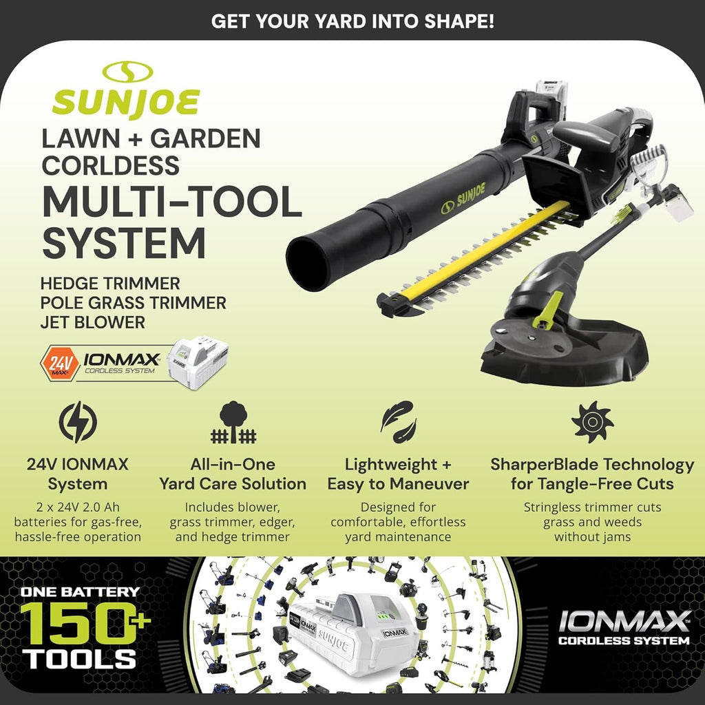 24V IONMAX Cordless Leaf Blower, Grass and Hedge Trimmer Outdoor Garden Combo Power Tool Kit with Batteries and Charger, 24V-GT4MAX-LTE