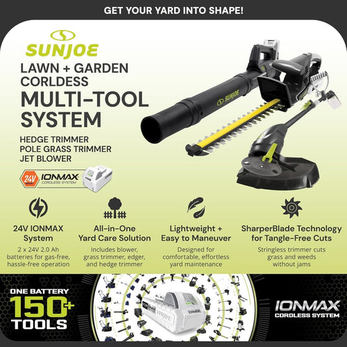 24V IONMAX Cordless Leaf Blower, Grass and Hedge Trimmer Outdoor Garden Combo Power Tool Kit with Batteries and Charger, 24V-GT4MAX-LTE